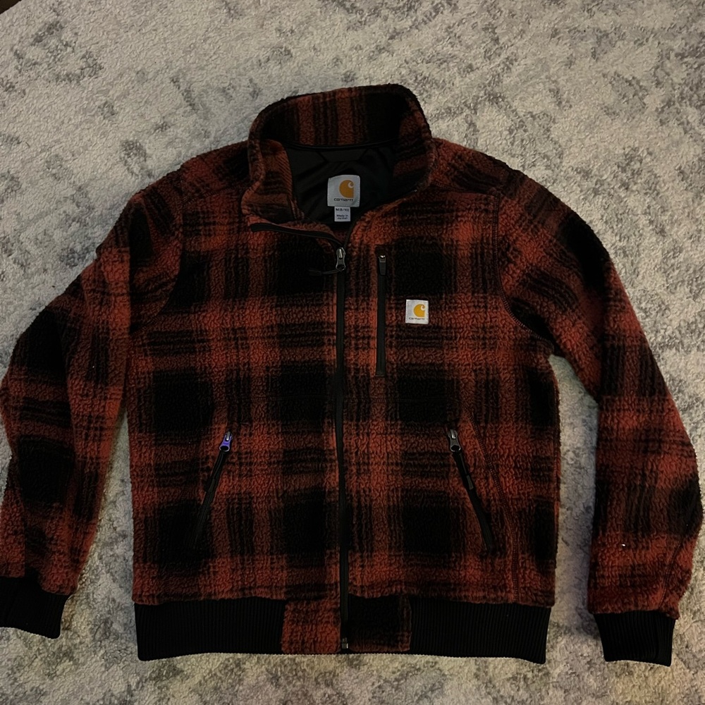 Carhartt Women’s Plaid Fleece Jacket in Red and Black